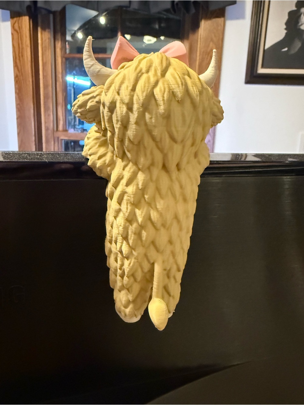 Plush Highland Cow Wall Hanging - Yellow with Pink Bow